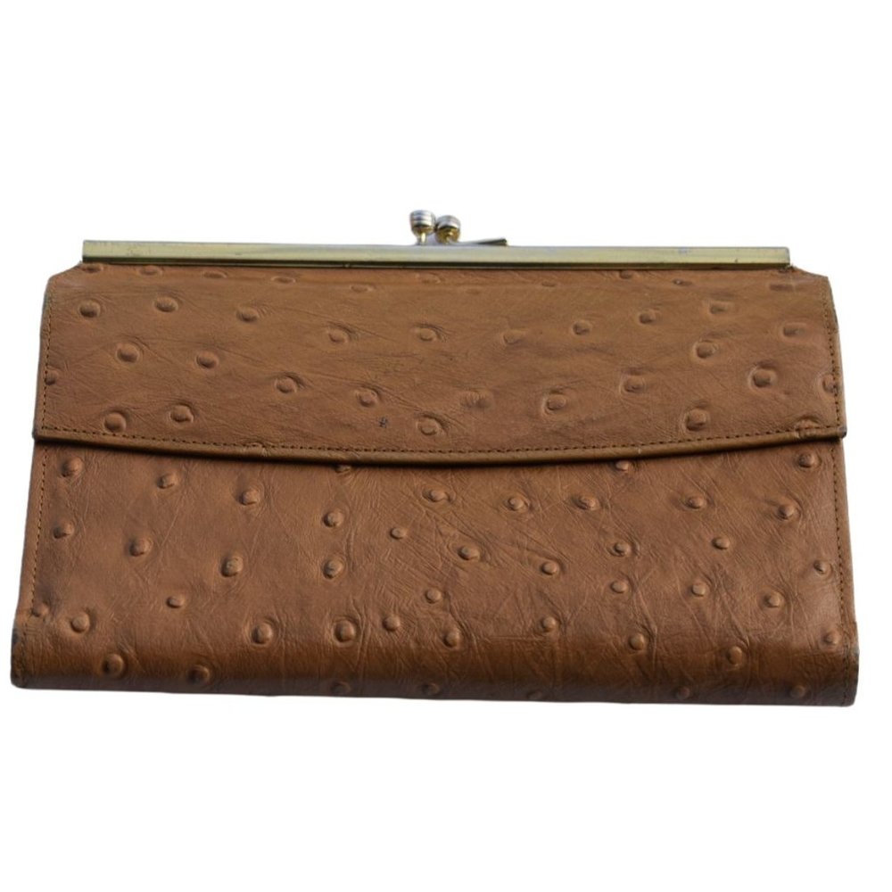 Women's Vintage Don Lopez Beverly Hills Ostrich Grain Hide Tan Wallet Small